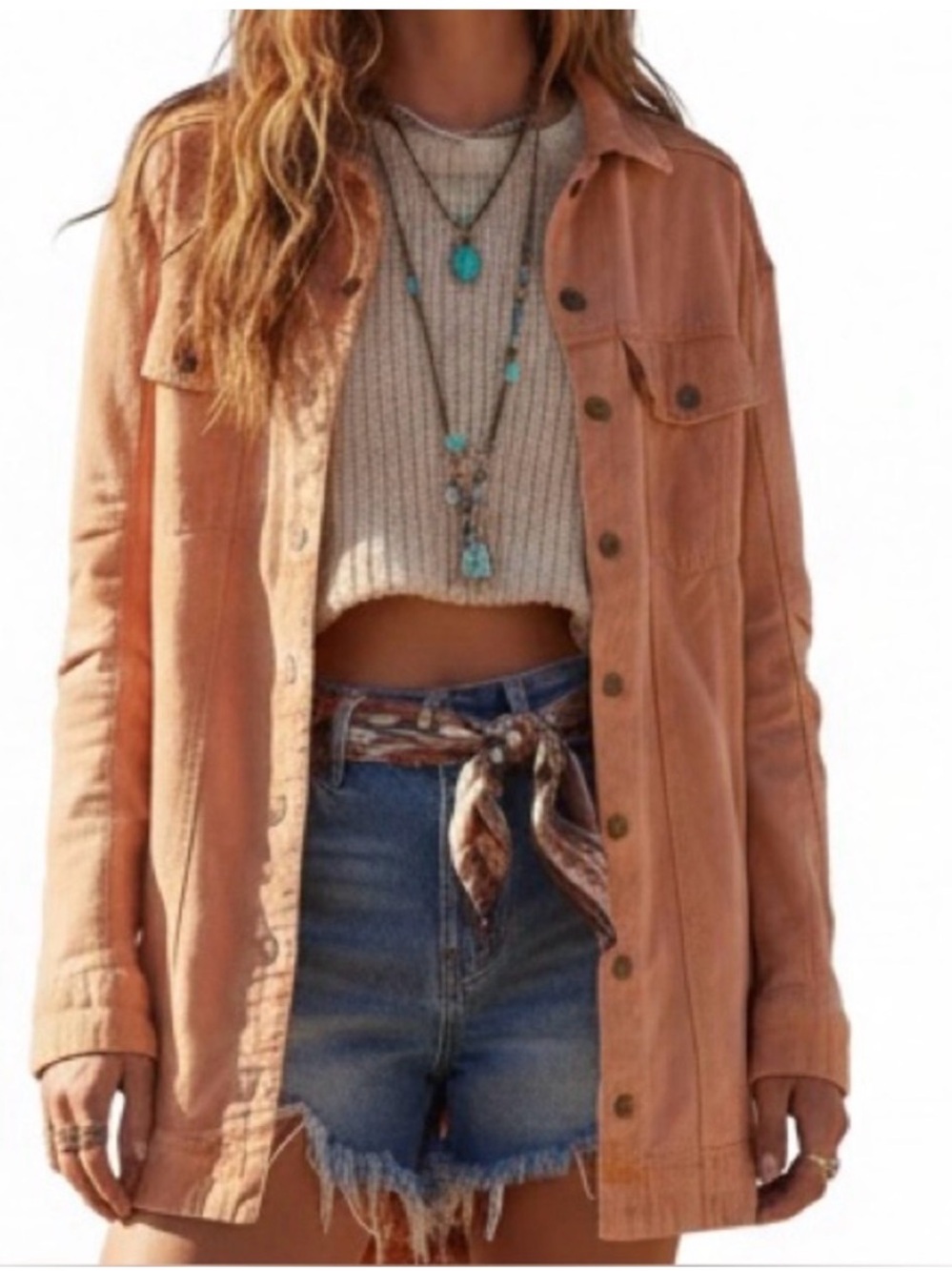 Anthropologie Pilco light orange Button-Up Shacket Jacket